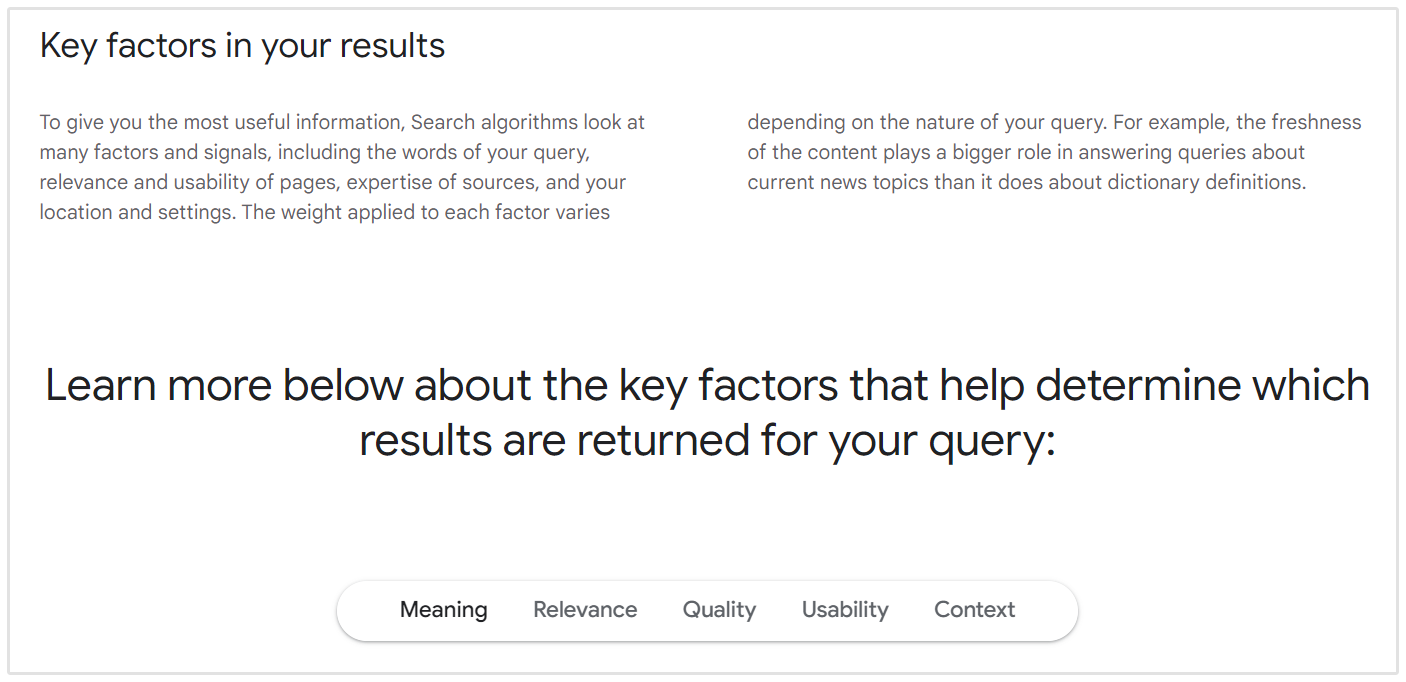 Facteurs de classement Google